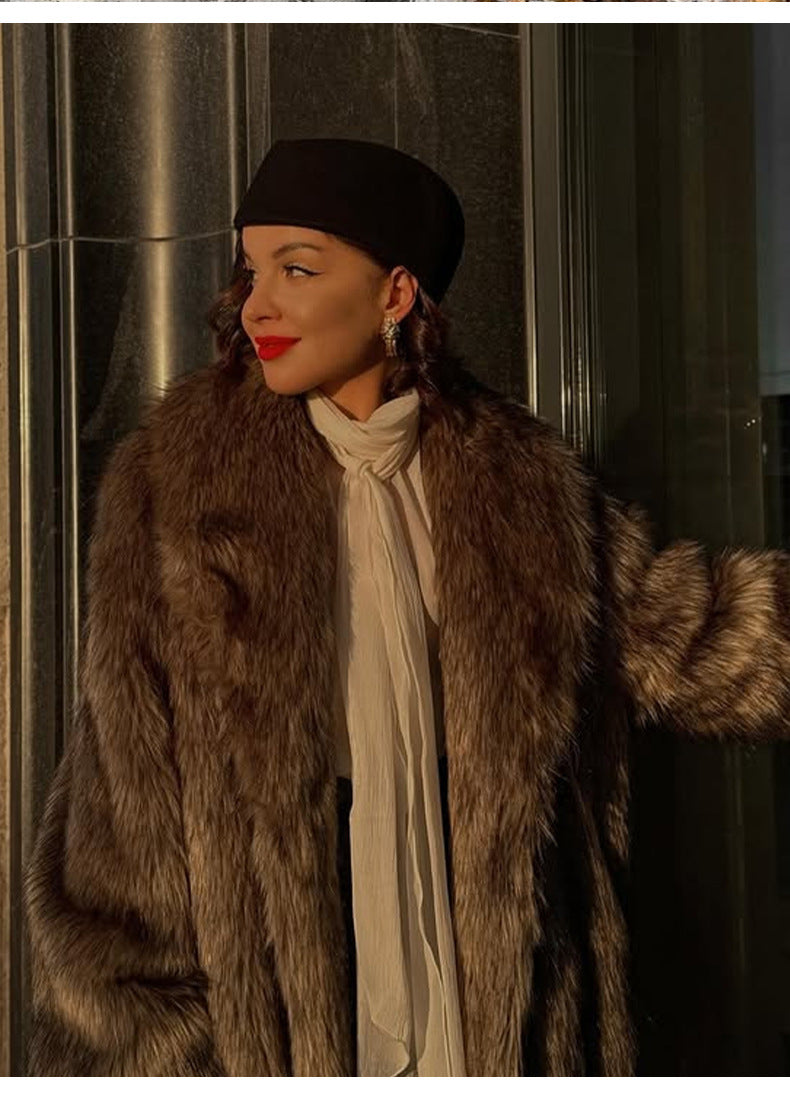 Apricot Red Long Coat New Fur Shearling Jacket Brown Coffee Color Thickened Winter Warm Outerwear Extra Long