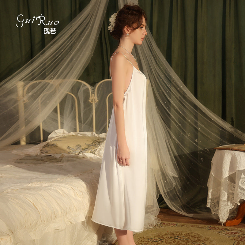 DZ Magnificent Pure Desire Backless V Lure Collar Ice Silk Camisole Nightdress Mesh Robe Women's Homewear Set5485