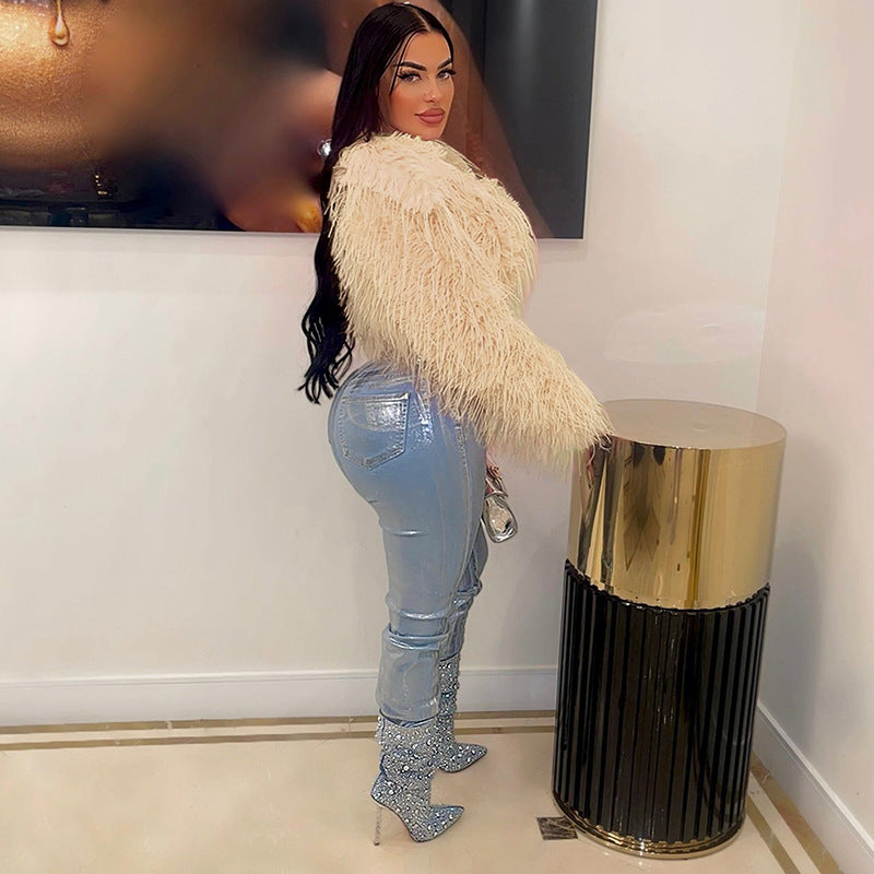 Autumn and winter new fur coat for women ins Internet Celebrity Style Unique Imitation Beach Wool Ultra Short Furry Top