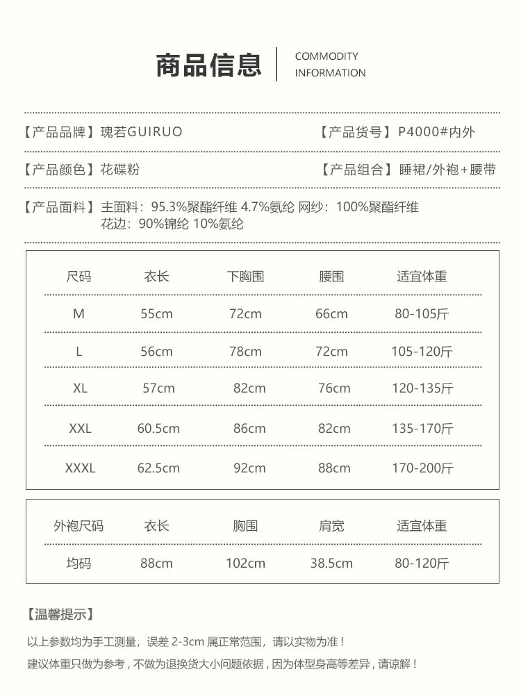 DZ Gorgeous Sexy Backless Temptation Nightdress with Chest Pads Pure Desire Lace Robe Plus Size Loungewear Set P4000