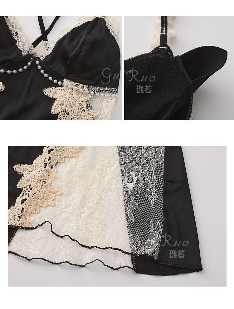 DZ Gorgeous Sexy Padded Nightdress Passionate Deep V Backless Light Luxury Satin Plus Size Nightdress and Robe Set A5271