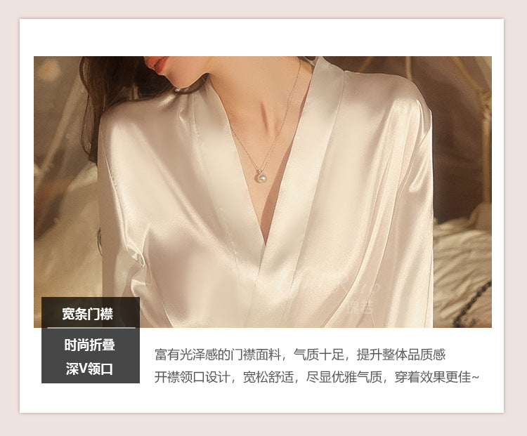 DZ Gorgeous Plus Size Ice Silk Temptation Nightgown Sexy Hot Waist-Cinching Lazy Deep V Open-front Robe Women's Set5711