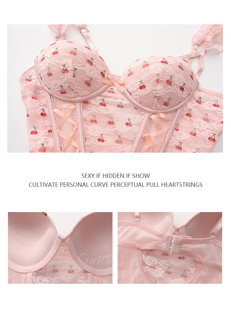 DZ Gorgeous Light Luxury Playful Printed Sexy Lingerie Hot Hollow Mesh Padded Nightdress Uniform Set4399