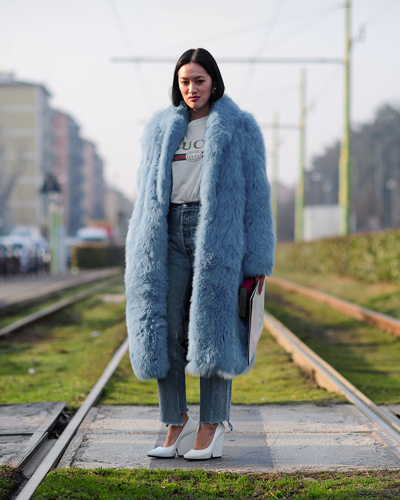 European Topeka long-haired coat Street hipster thick fur lapel coat in autumn and winter.
