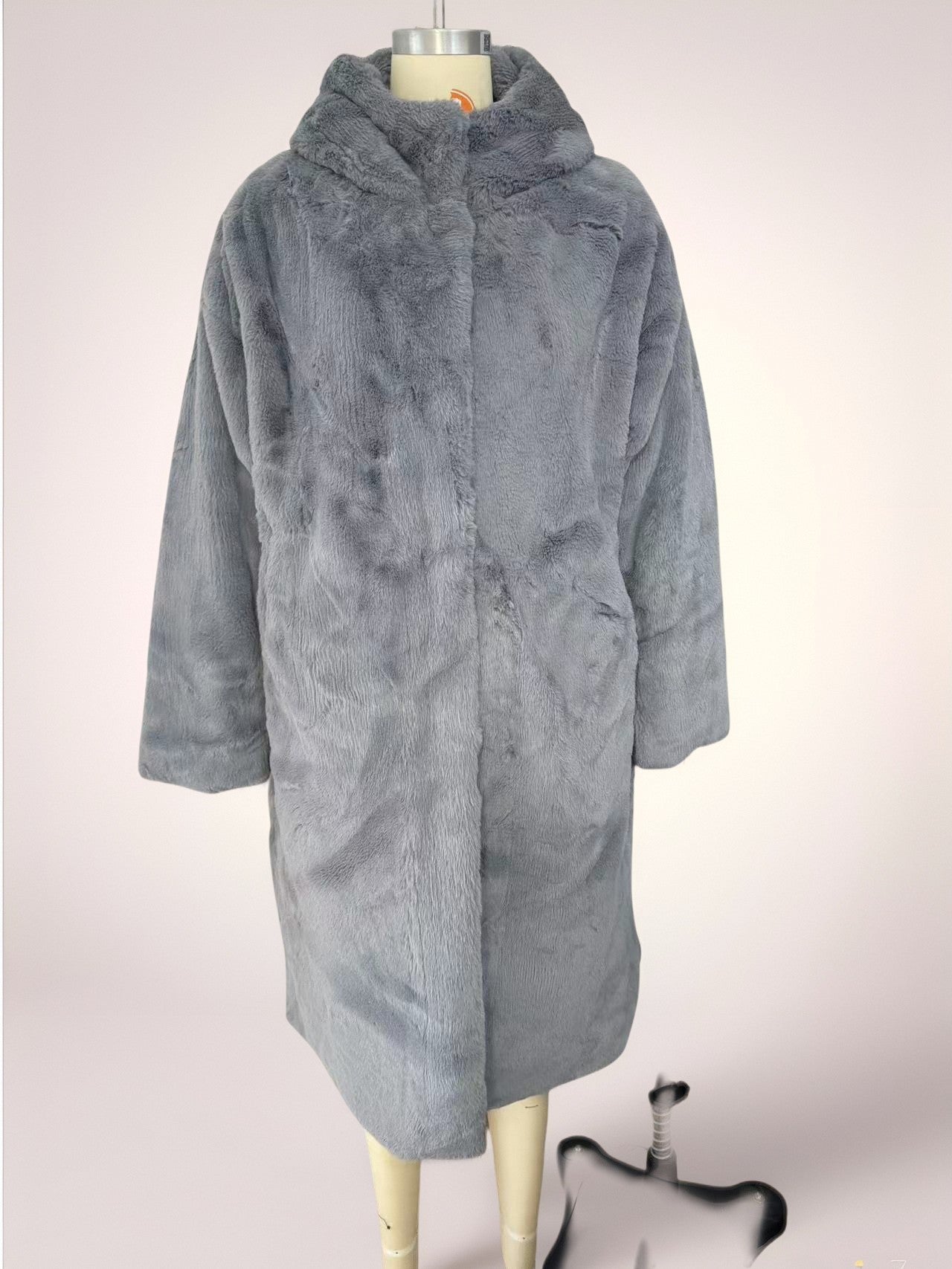 New Korean version of mink fur thick loose plush hooded long coat.