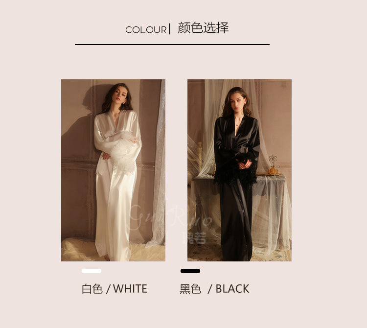 DZ Gorgeous Plus Size Ice Silk Temptation Nightgown Sexy Hot Waist-Cinching Lazy Deep V Open-front Robe Women's Set5711