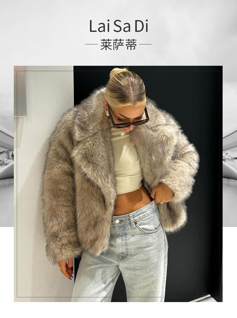Europe and America wind lapel fur short fox fur coat fashion simple female environmental protection.