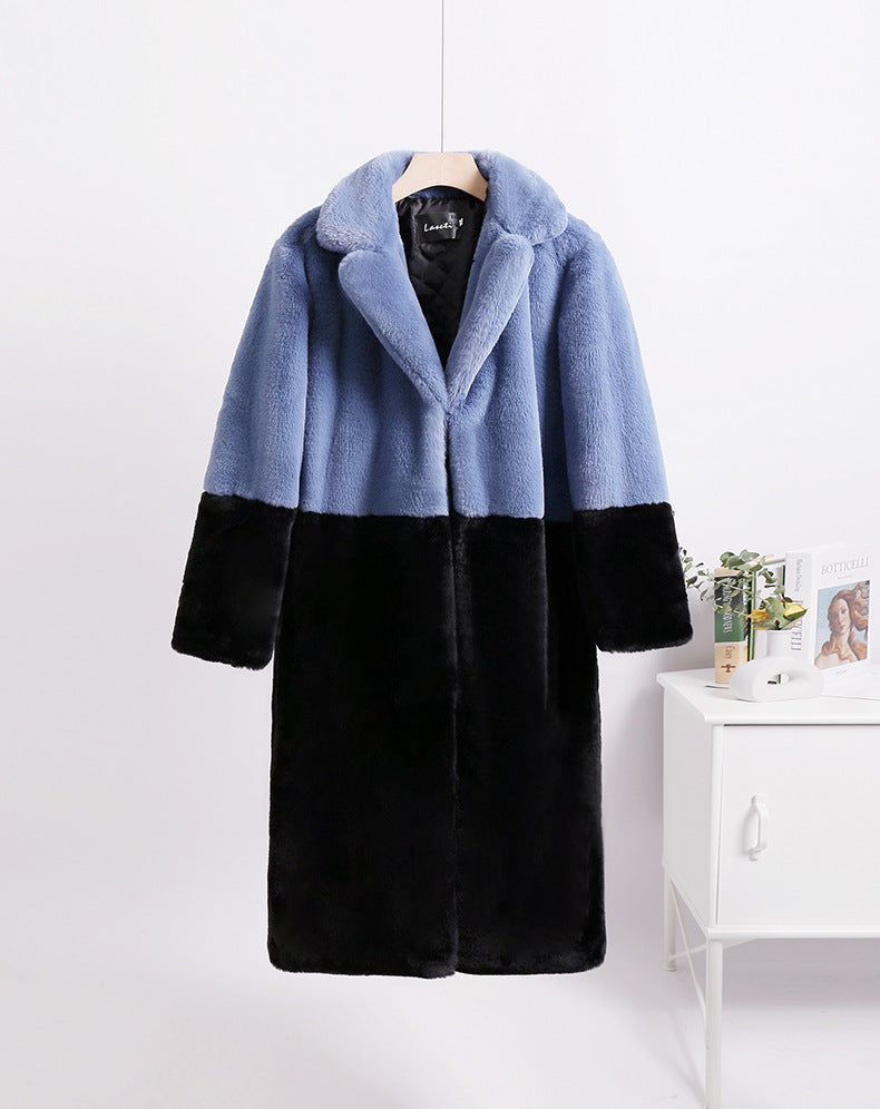 Loose mink fur stitching long coat Mao Mao suit collar women's coat