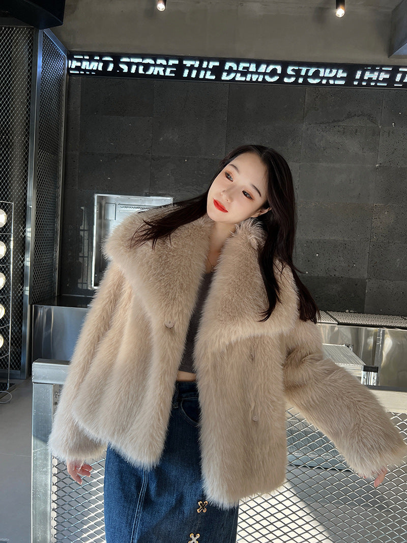 Fashionable Large Lapel Fur Coat for Women Elegant Socialite Long Sleeve Warm Overcoat Fur Top Wholesale