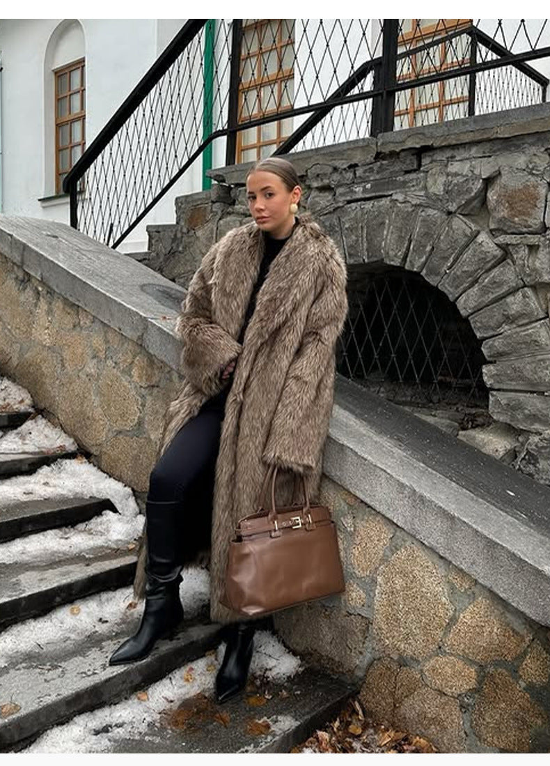 Apricot Red Long Coat New Fur Shearling Jacket Brown Coffee Color Thickened Winter Warm Outerwear Extra Long