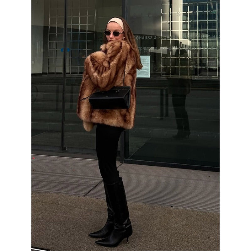 Women's Street Fashion European and American Style Autumn Winter New Fur Coat Short Women's Top Warm