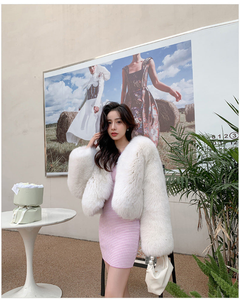 European Style Mink Fur Coat for Petite Women Eco-Friendly Fox Fur Short Fur Coat Fur Sweater