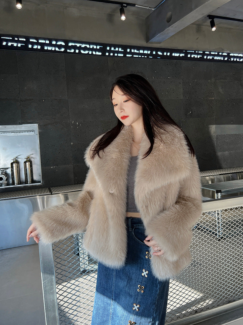 Fashionable Large Lapel Fur Coat for Women Elegant Socialite Long Sleeve Warm Overcoat Fur Top Wholesale