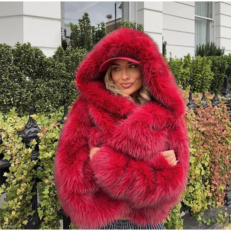 New fried street environmental protection fur fox hooded coat female Korean version of high sense.