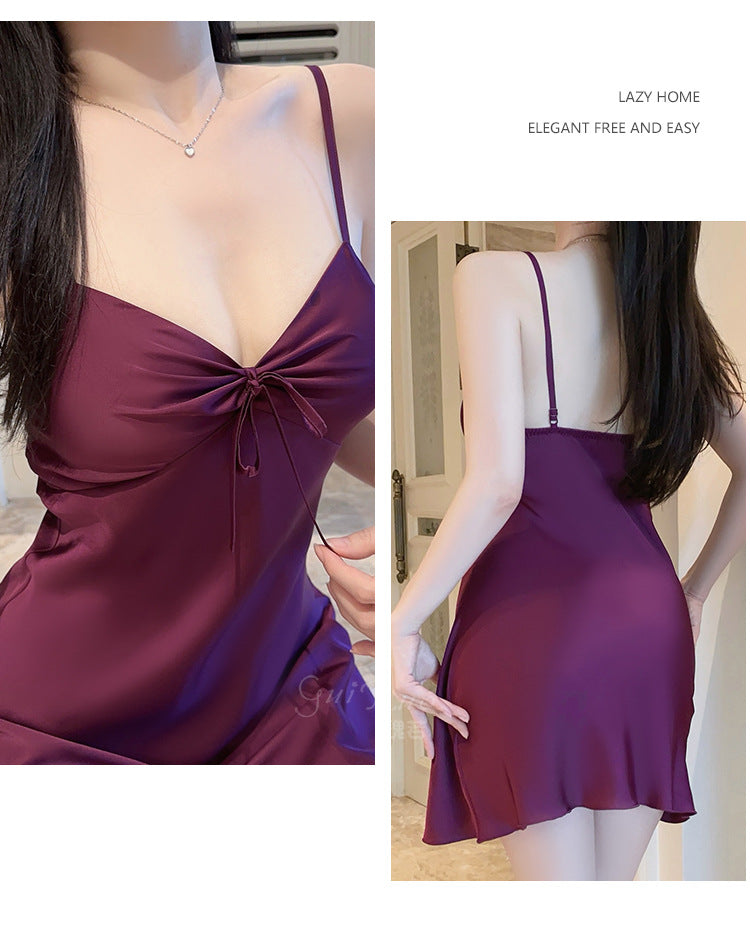 DZ Guiruo Brand Lingerie Sexy Simple Satin Push-Up Padded Women's Camisole Nightdress Homewear Set4458