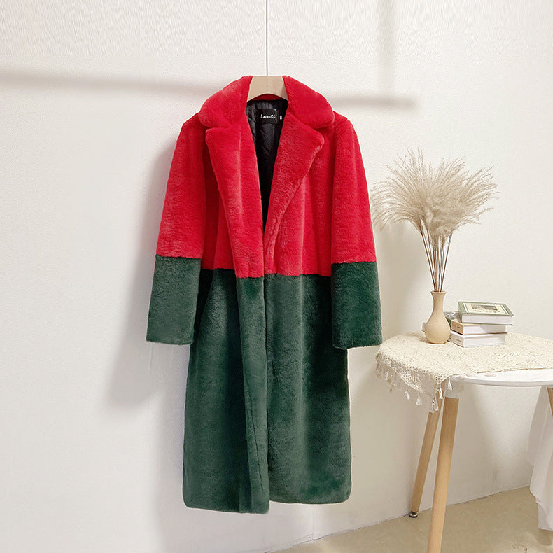 Loose mink fur stitching long coat Mao Mao suit collar women's coat
