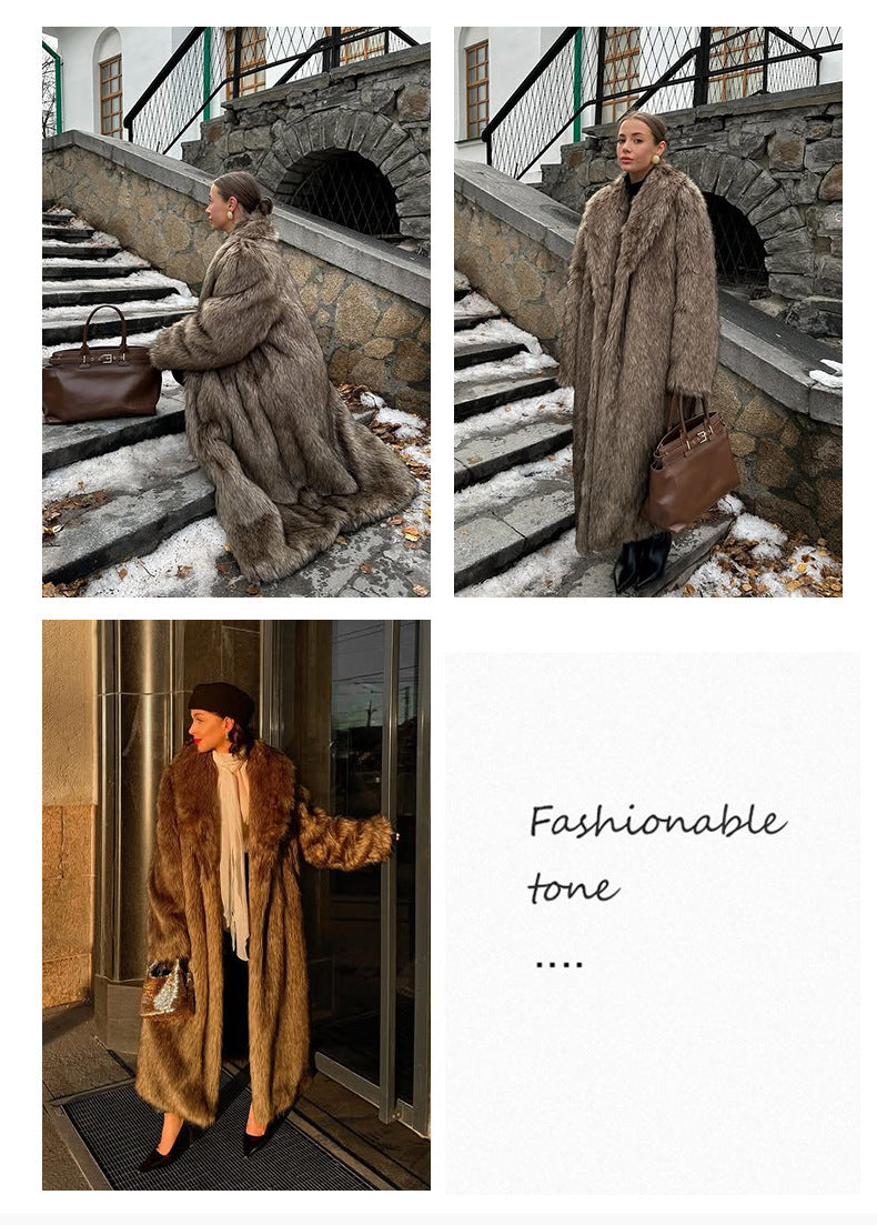 Apricot Red Long Coat New Fur Shearling Jacket Brown Coffee Color Thickened Winter Warm Outerwear Extra Long