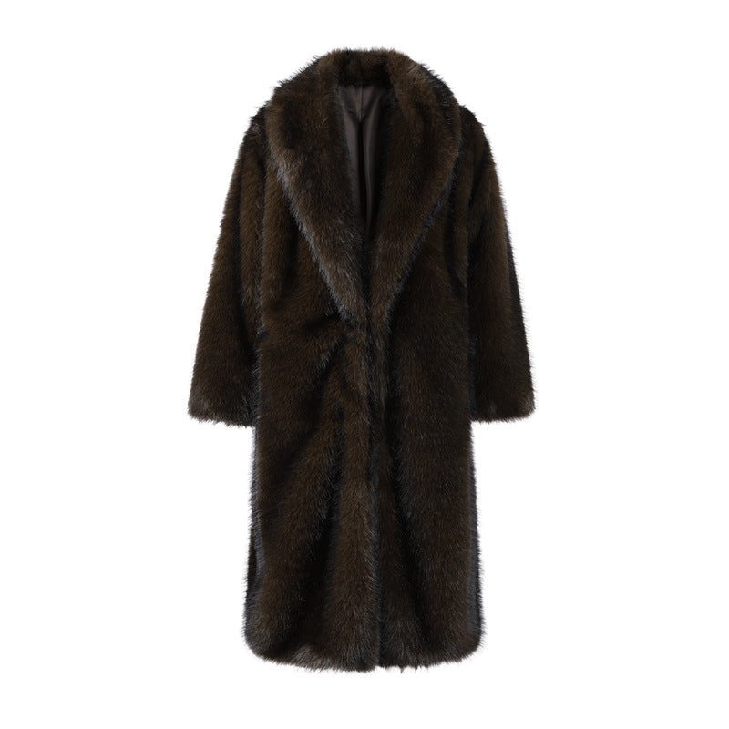 Apricot Red Long Coat New Fur Shearling Jacket Brown Coffee Color Thickened Winter Warm Outerwear Extra Long