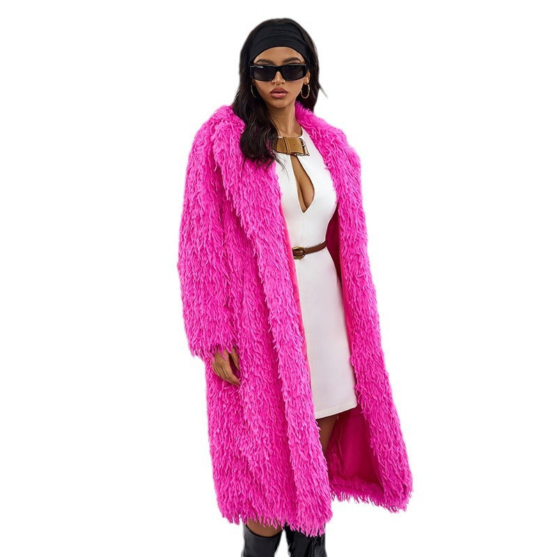 Cross-Border Foreign Trade European and American Fur Coat Warm Solid Color Fashionable Fur Extended Length Fur Coat Unique Overcoat