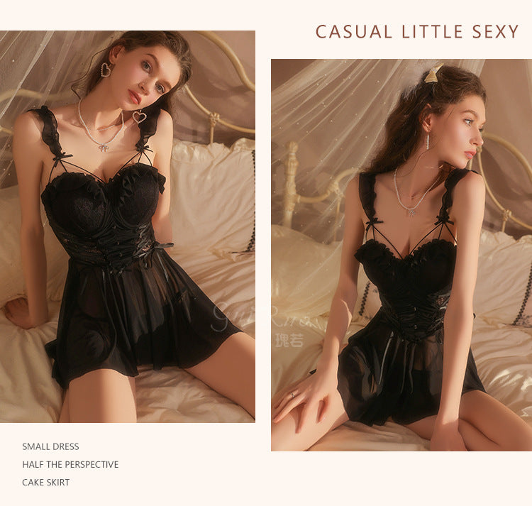 DZ Gorgeous Plus Size Lingerie Hot Temptation with Underwire Bra Pads Sexy Lace Camisole Dress Set A5371