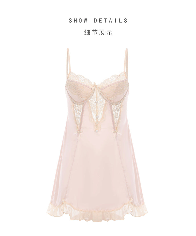 DZ Gorgeous Sexy Underwire Nightdress with Chest Pads, Comfortable Robe, Plus Size Pure Desire Homewear Set4240