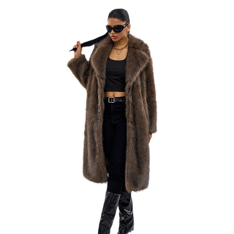 Cross-Border Source Autumn Winter New Fur Long Coat Fashionable Women's Casual Coat