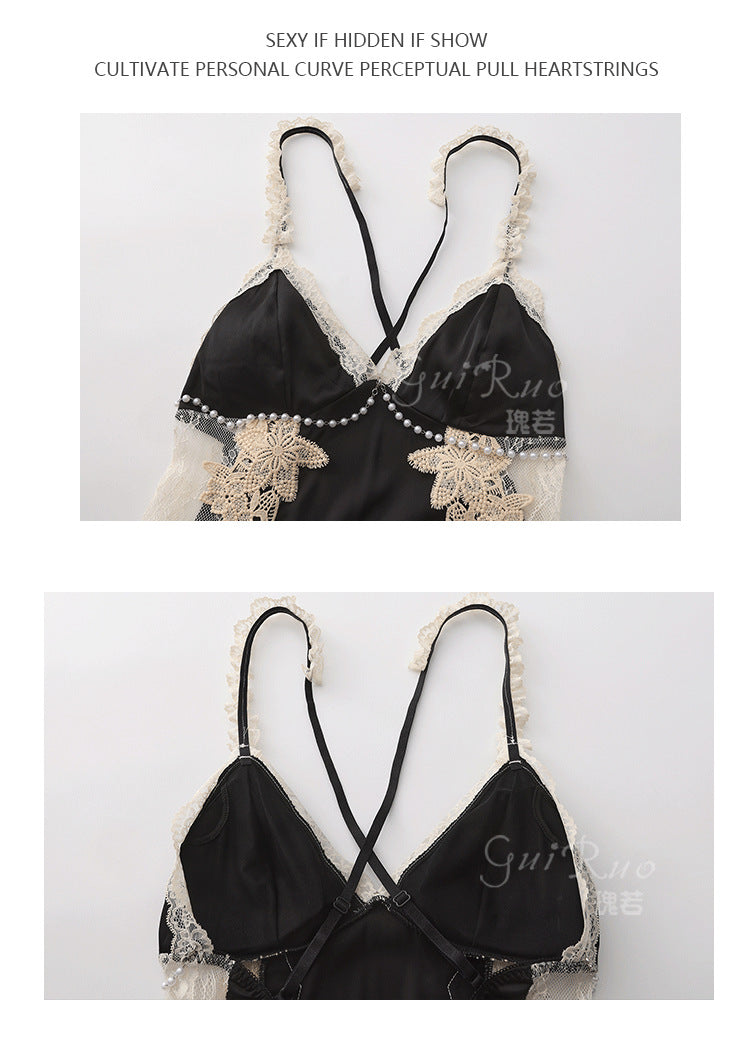 DZ Gorgeous Sexy Padded Nightdress Passionate Deep V Backless Light Luxury Satin Plus Size Nightdress and Robe Set A5271