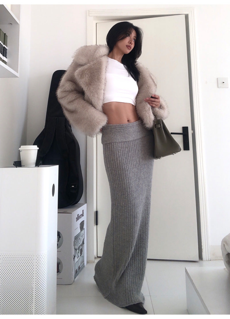 Europe and America wind lapel fur short fox fur coat fashion simple female environmental protection.