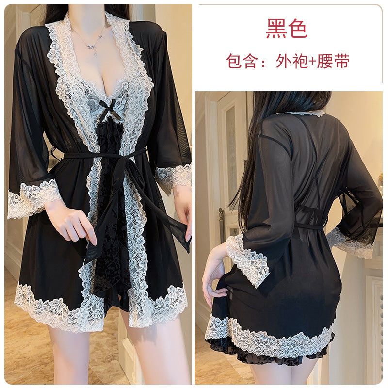 DZ Gorgeous Sexy Hot Backless Velvet Nightdress Passionate Temptation with Chest Pads Plus Size Homewear Set5913