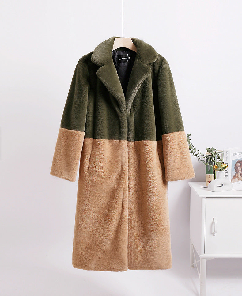 Loose mink fur stitching long coat Mao Mao suit collar women's coat