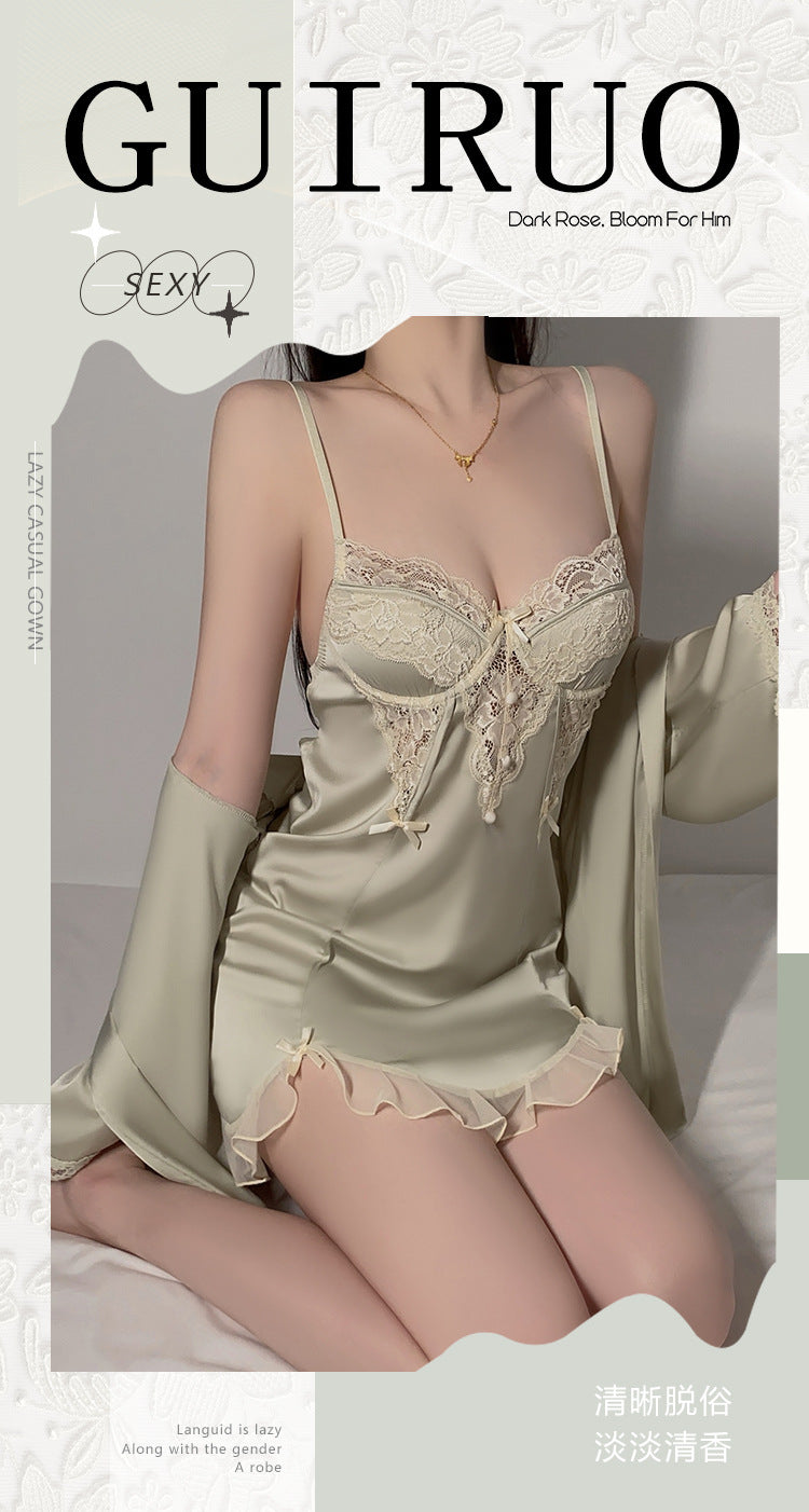 DZ Gorgeous Sexy Underwire Nightdress with Chest Pads, Comfortable Robe, Plus Size Pure Desire Homewear Set4240