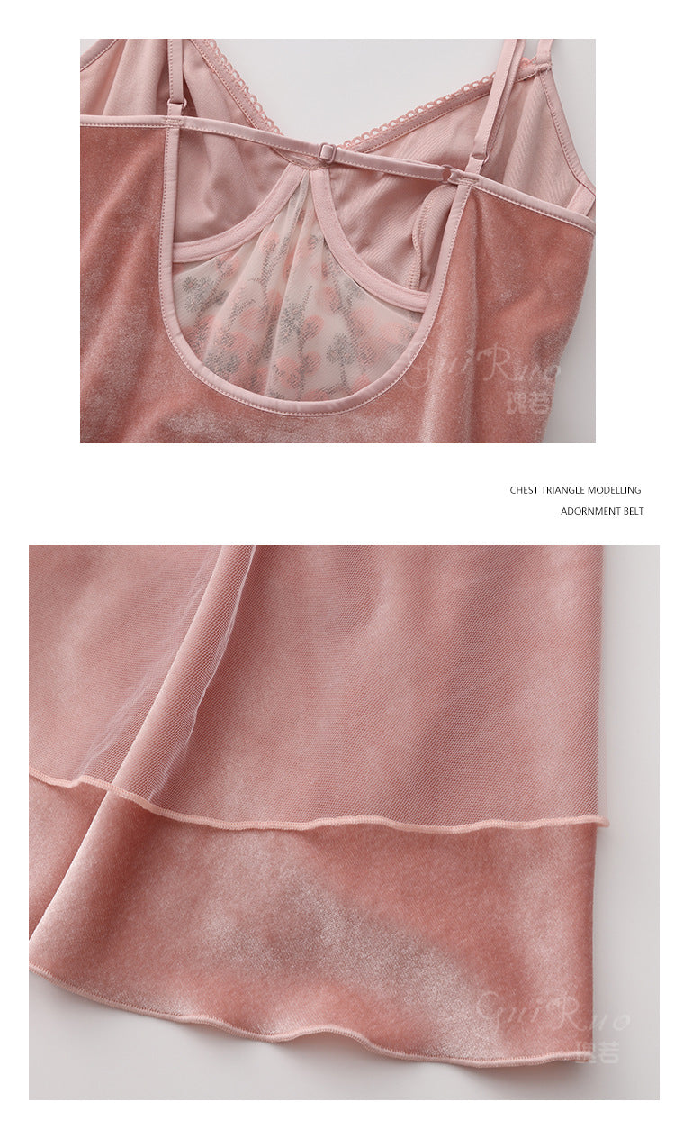 DZ Gorgeous Sexy Backless Temptation Velvet Sweet Underwire Gathered Camisole Nightdress Robe Loungewear C5240