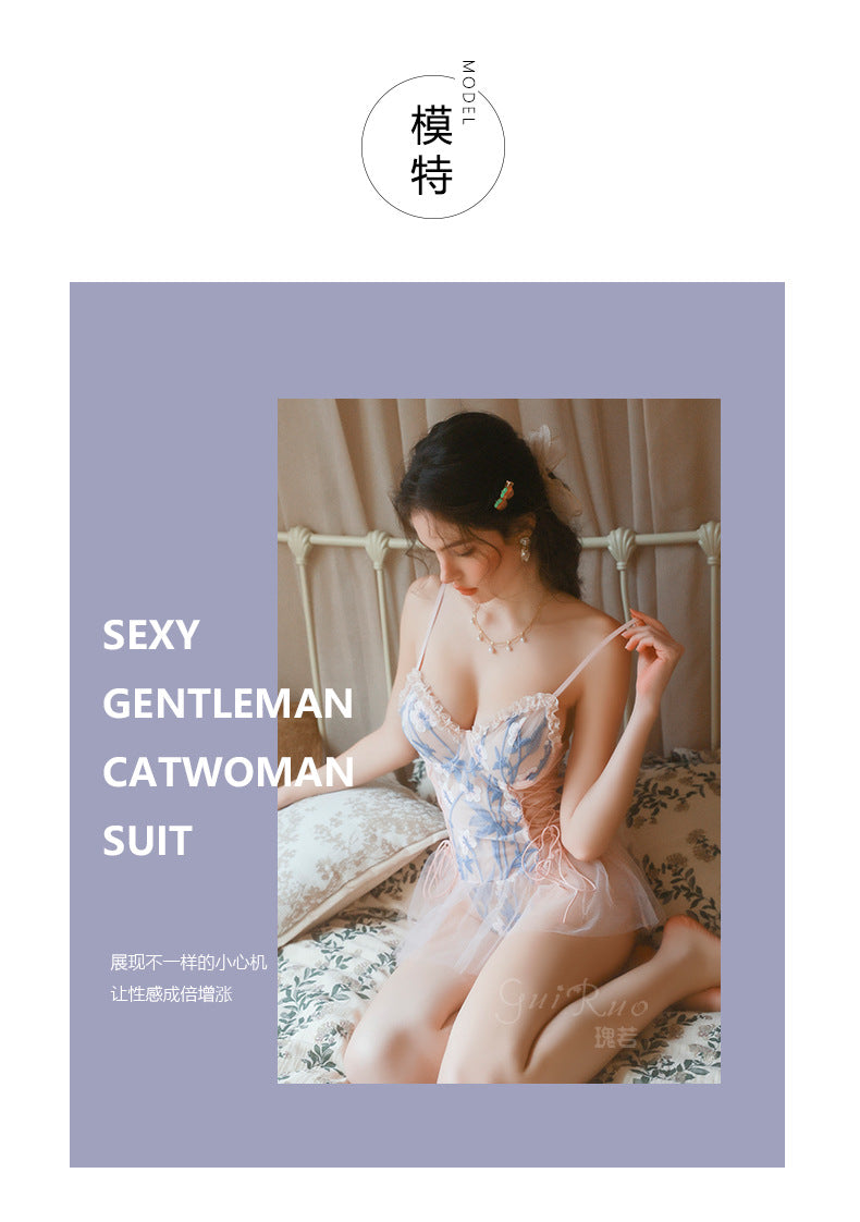 DZ Magnificent and Sensual Lingerie Sexy Deep V Backless Hot Gathered Underwire See-through Mesh One-piece Set5242