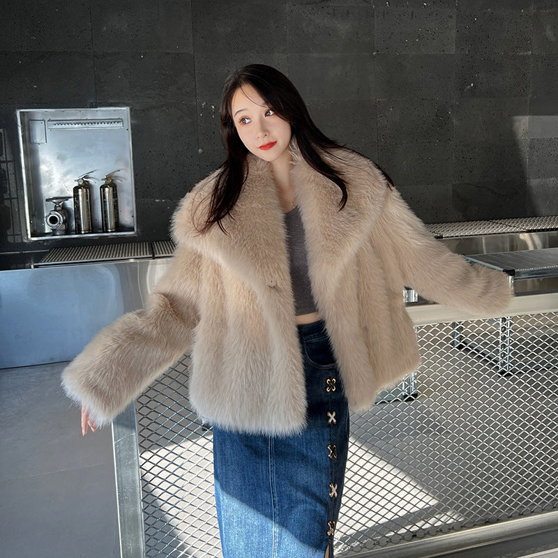 Fashionable Large Lapel Fur Coat for Women Elegant Socialite Long Sleeve Warm Overcoat Fur Top Wholesale