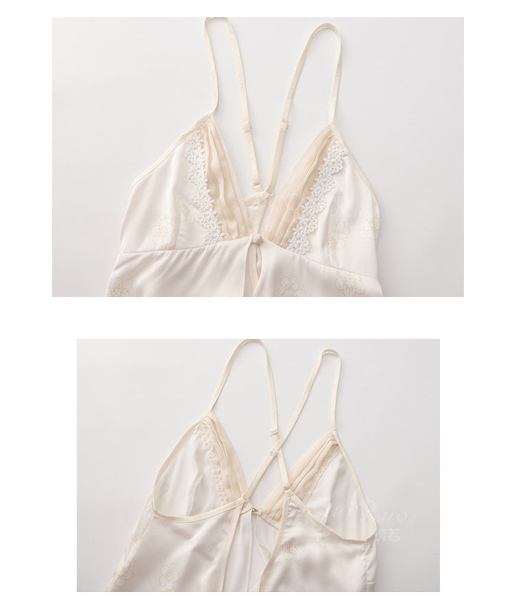 DZ Luxurious Plus Size Satin Lingerie Passionate Hot Slit Sexy Backless Nightdress Robe Women's Set5207