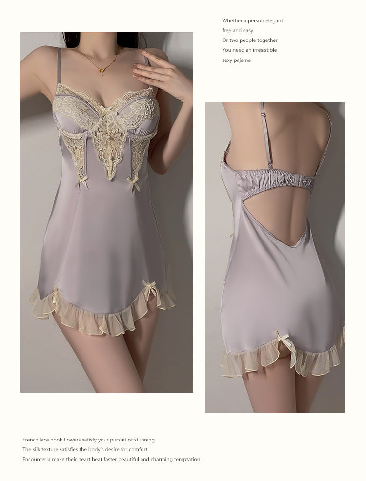 DZ Gorgeous Sexy Underwire Nightdress with Chest Pads, Comfortable Robe, Plus Size Pure Desire Homewear Set4240