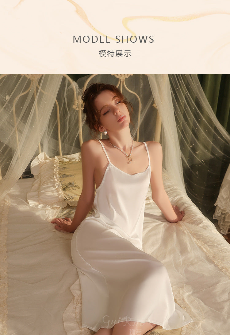DZ Magnificent Pure Desire Backless V Lure Collar Ice Silk Camisole Nightdress Mesh Robe Women's Homewear Set5485