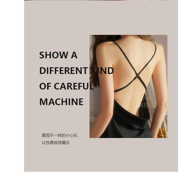 DZ Graceful Lady Sweet Light Luxury Satin Lingerie Passionate Hot Chest Pad Backless Nightdress Robe Set5591