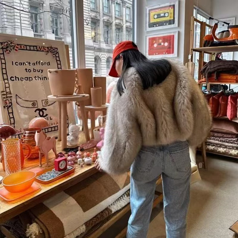 fur coat short Tokas fur women's casual European and American street style fox fur women's wear