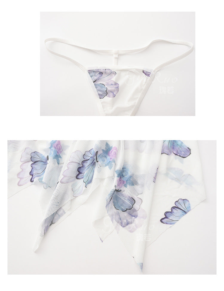 DZ Gorgeous Erotic Lingerie Passionate Temptation Backless Sweet See-through Mesh Sexy Irregular Nightdress Set5104