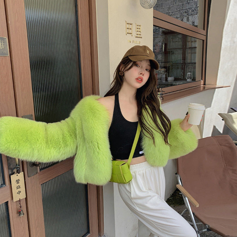 European Style Mink Fur Coat for Petite Women Eco-Friendly Fox Fur Short Fur Coat Fur Sweater