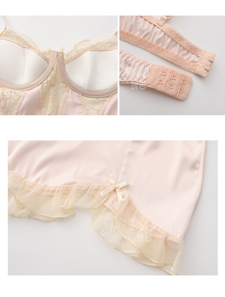 DZ Gorgeous Sexy Underwire Nightdress with Chest Pads, Comfortable Robe, Plus Size Pure Desire Homewear Set4240