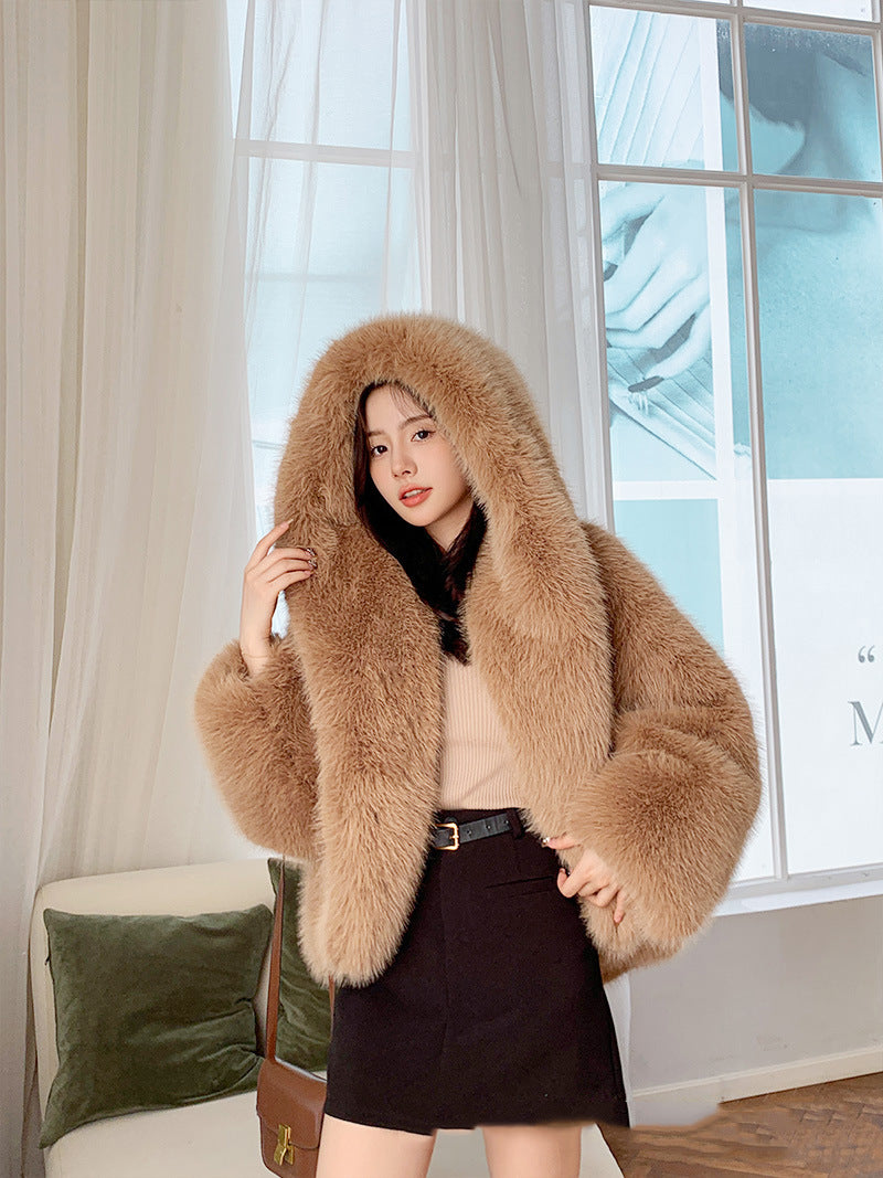 New fried street environmental protection fur fox hooded coat female Korean version of high sense.