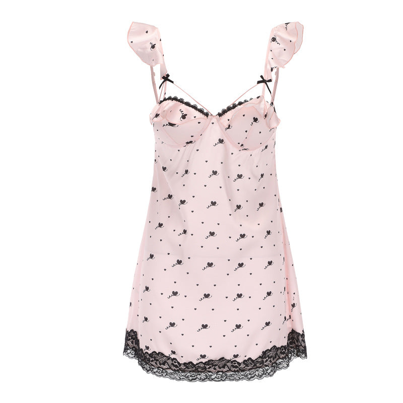 DZ Magnificent and Sexy Deep V Backless Nightdress Pure Desire Temptation with Chest Pads Sweet Ice Silk Nightgown Plus Size Set4909