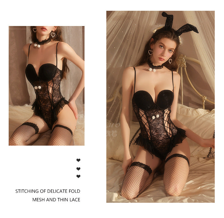 DZ Guiruo Brand Sexy Lingerie Hot Backless Pure Desire See-through Lace Padded Bodysuit Set G5379