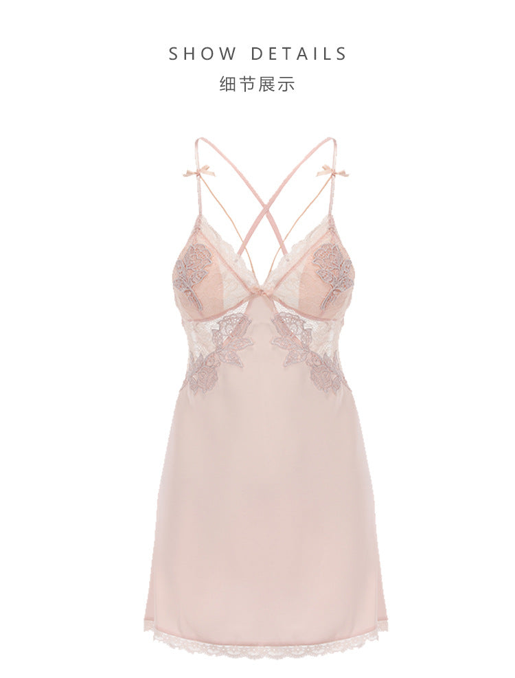 DZ Magnificent Summer Plus Size Nightdress with Chest Pads, Gathered Backless Strap Nightgown, Robe, Women's Homewear Set4372