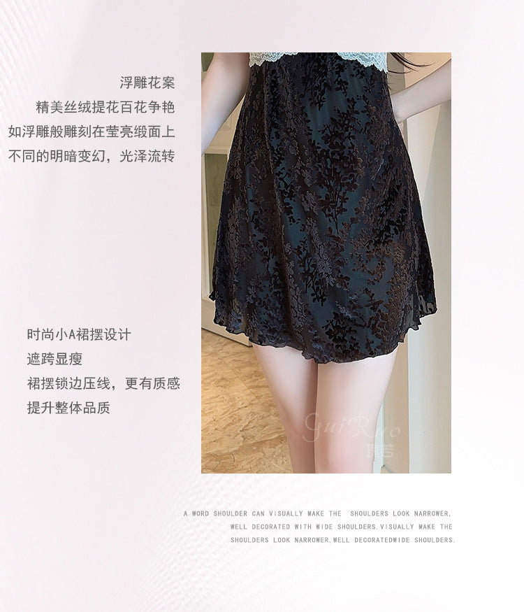 DZ Gorgeous Passionate Hot Backless Nightdress Sexy Push-Up with Chest Pads Sweet Jacquard Velvet Nightgown Set5838