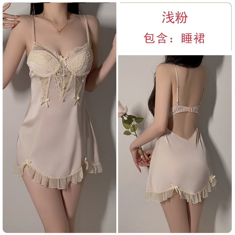 DZ Gorgeous Sexy Underwire Nightdress with Chest Pads, Comfortable Robe, Plus Size Pure Desire Homewear Set4240