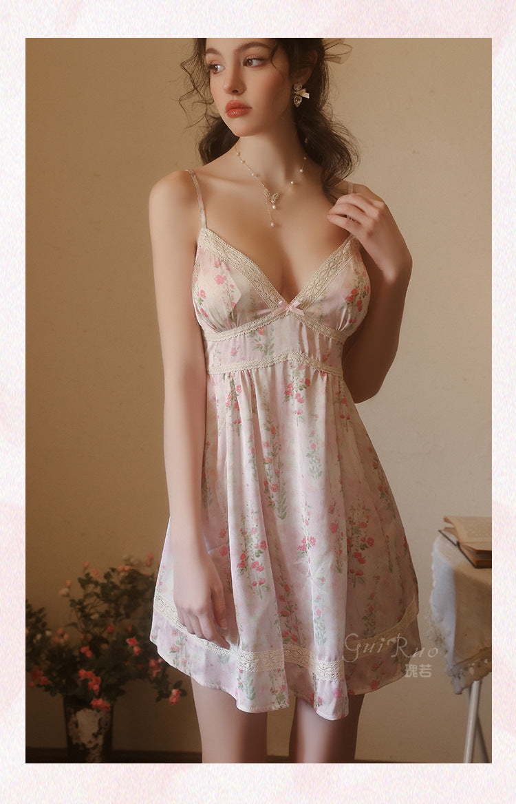 DZ Gorgeous Pure Desire Sweet Smooth Satin Nightdress Passionate Hot Plus Chest Pad Nightgown Plus Size Homewear Set5204