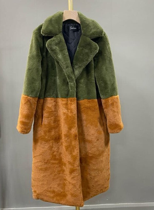 Loose mink fur stitching long coat Mao Mao suit collar women's coat